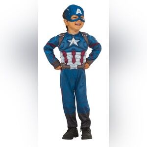 Marvel Captain America Halloween Costume Jumpsuit Mask Rubie’s Toddler 3T-4T